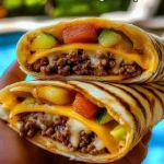 Grilled cheeseburger wraps served with fresh ingredients on a plate