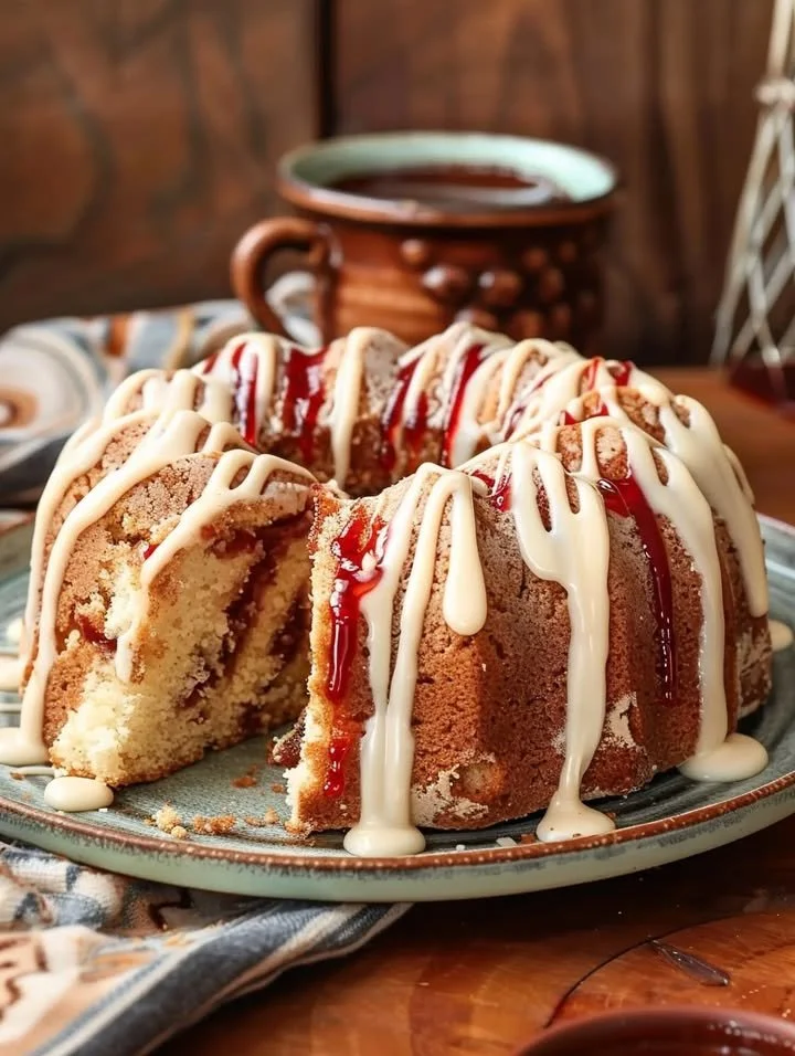 Delicious Guava Coffee Cake topped with guava glaze and coffee, perfect for dessert
