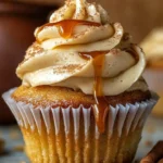 Delicious Harry Potter Butterbeer Cupcakes topped with caramel and buttercream