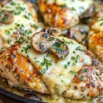 Healthy mushroom stuffed chicken breast recipe with sautéed mushrooms and herbs