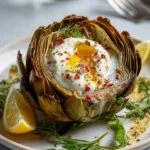 Hidden Heart Roasted Artichoke with a molten burrata core
