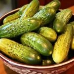 Homemade Claussen pickles in a jar with fresh ingredients