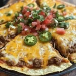 Homemade Mexican pizza topped with fresh ingredients and vibrant flavors