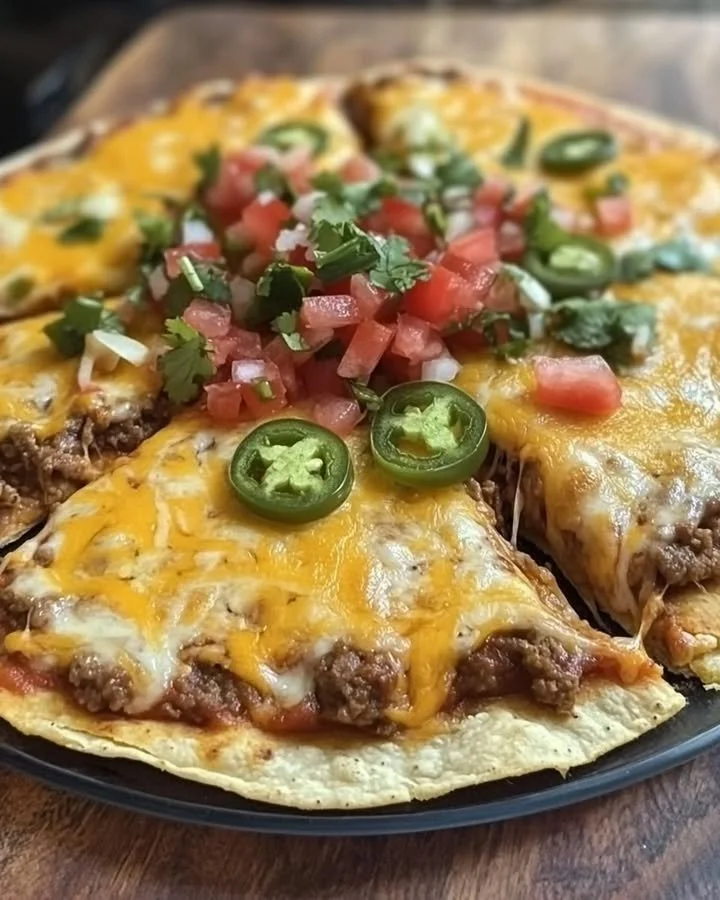 Homemade Mexican pizza topped with fresh ingredients and vibrant flavors
