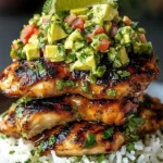 Honey Lime Chicken served with Avocado Rice Stack in a colorful presentation