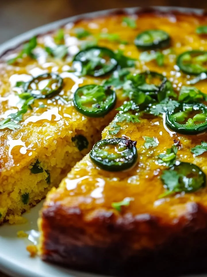 Slice of Jalapeño Cornbread drizzled with Lime Honey Glaze