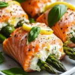 Lemon Basil Salmon Rolls garnished with fresh herbs