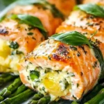 Delicious Lemon Basil Salmon Rolls garnished with fresh herbs and lemon slices.