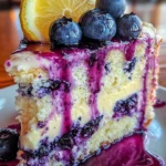 Delicious lemon blueberry drip cake with vibrant blueberries and a glossy lemon glaze