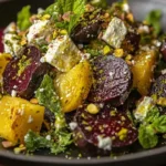 Lemon & Pistachio Roasted Beet Salad with fresh ingredients and vibrant colors