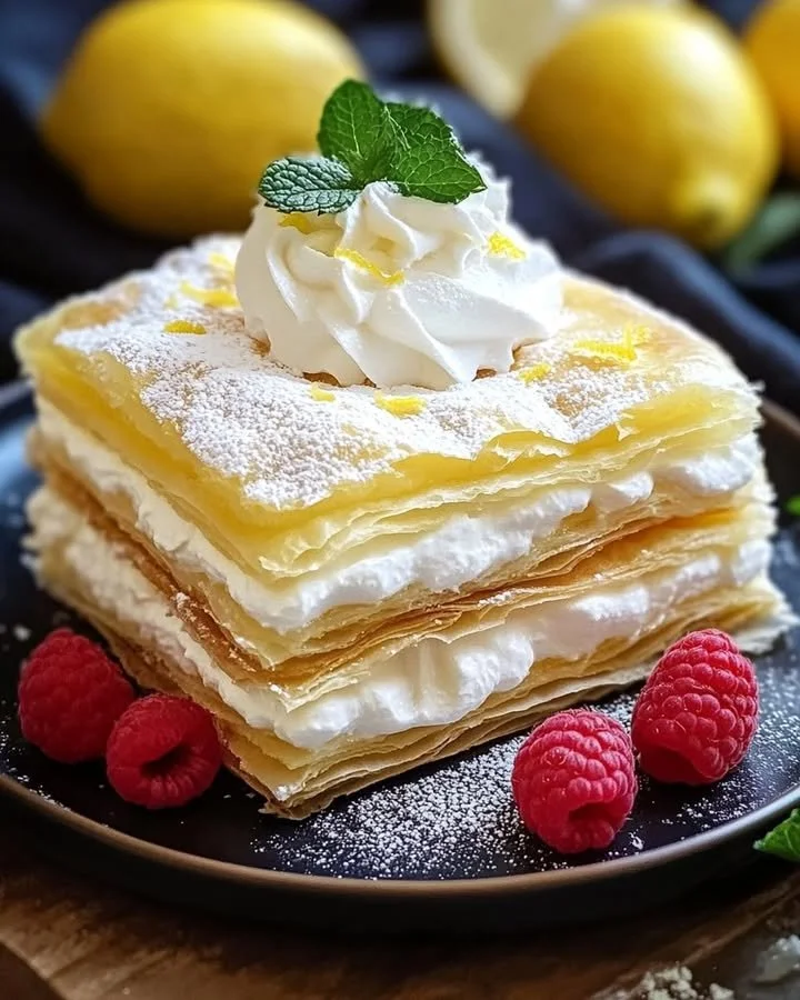 Limoncello Custard Thousand Leaves dessert with layers and lemon zest