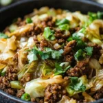 Delicious low-carb Mongolian ground beef served with fresh cabbage