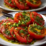 A vibrant Magic Tomato Salad with Zesty Herb Dressing served in a bowl