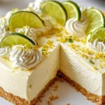 Slice of Mary Berry's zesty lemon lime cheesecake topped with fresh citrus