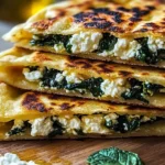 Mediterranean mint and feta stuffed flatbreads stacked on a plate