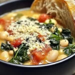 Delicious Mediterranean dish of white beans and greens served in a bowl.