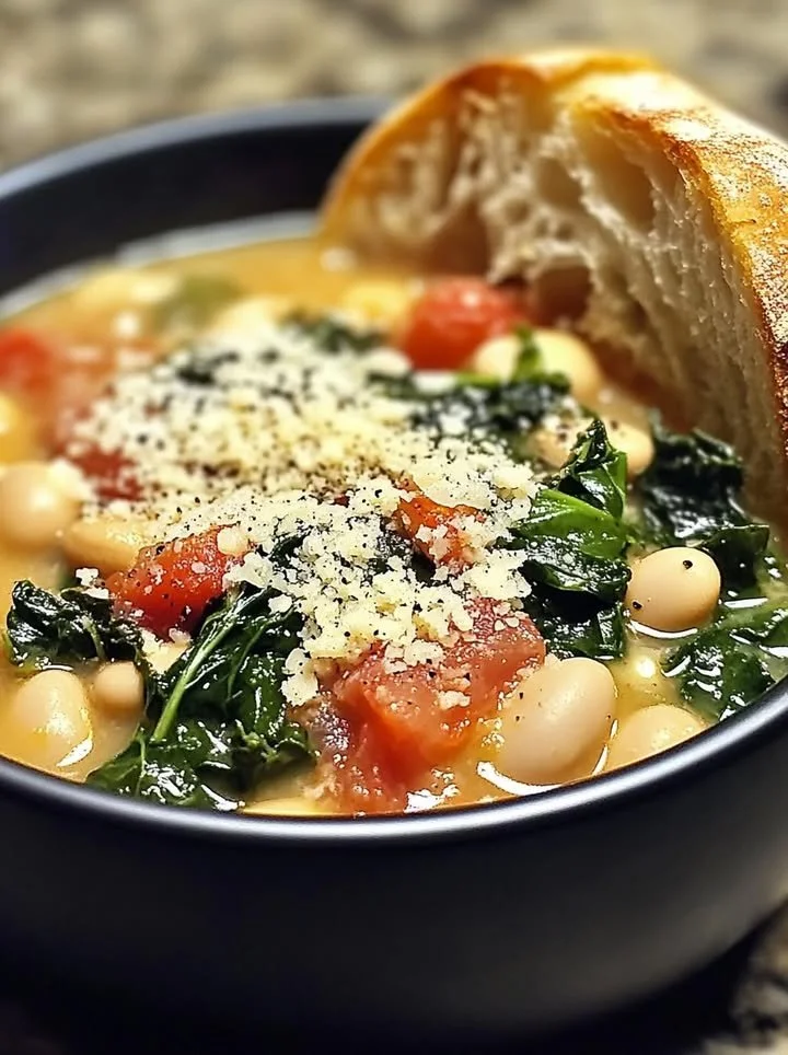 Delicious Mediterranean dish of white beans and greens served in a bowl.