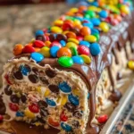 M&M's chocolate chip cookie dough ice cream cake roll dessert