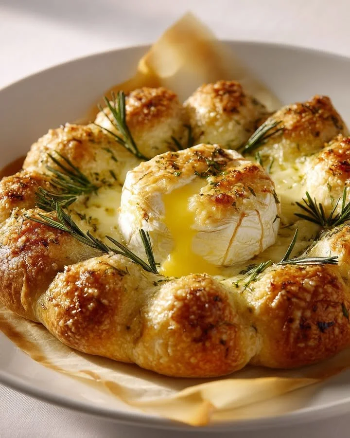 Molten Camembert Focaccia Ring with gooey cheese and crusty bread