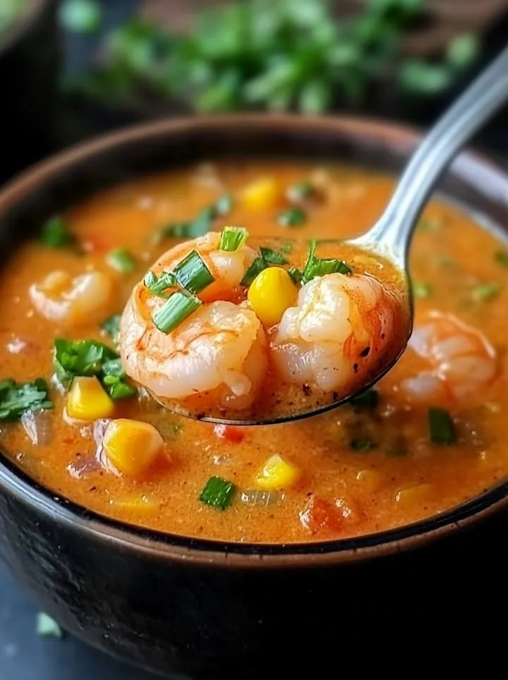 Delicious New Orleans Shrimp and Corn Bisque served in a bowl