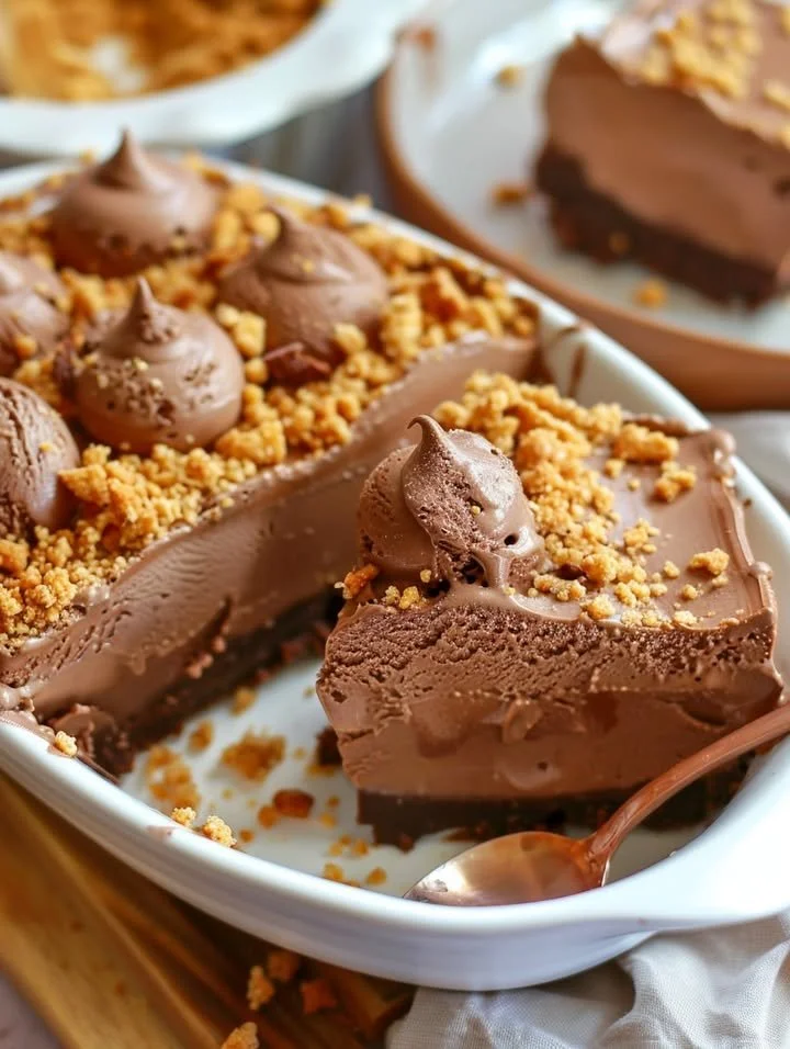 Delicious no-bake chocolate cheesecake ice cream served in a bowl