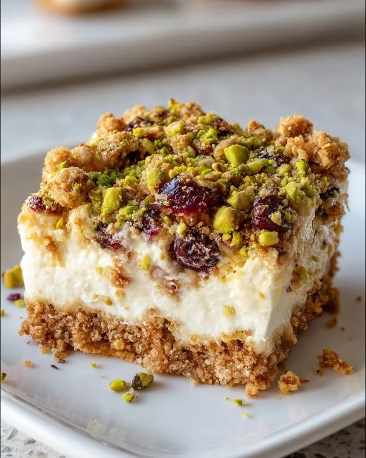 No-Bake Honey Pistachio Ricotta Bars with honey and nuts