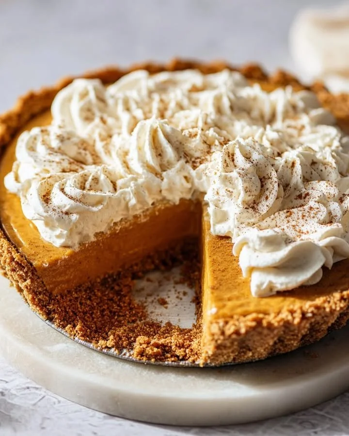 No-Bake Pumpkin Pie topped with a fluffy Whipped Cream Cloud
