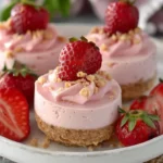 No-bake strawberry banana cheesecake bites served on a plate
