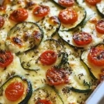 Oven baked zucchini topped with cheese in a dish ready to serve