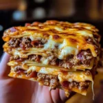 Parmesan Garlic Beef Cheeseburger Lasagna ready to be served.