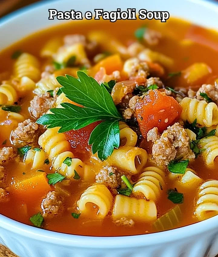 Bowl of delicious Pasta and Beans Soup, rich in flavor and nutrition.