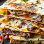 Philly Cheesesteak Quesadilla with melted cheese and grilled ingredients