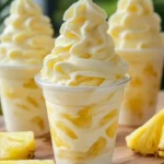 Delicious pineapple ice cream swirls in a bowl, garnished with fresh pineapple slices.