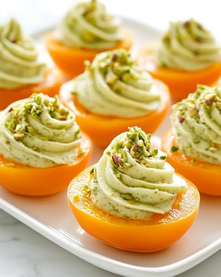 Pistachio Semifreddo served in beautiful frozen apricot cups