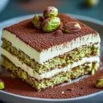 Delicious homemade Pistachio Tiramisu served in a elegant dish