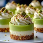 Pistachio White Chocolate dessert garnished with crushed pistachios
