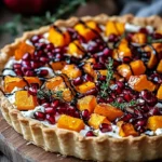 Delicious pomegranate and butternut squash tart with ricotta cheese