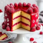 Delicious Raspberry Almond Cake with ripe raspberries and almond topping