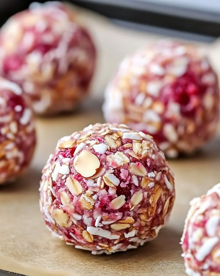 Raspberry Almond Energy Bites - a healthy snack full of flavor and energy