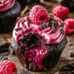 Delicious Raspberry Chocolate Lava Cupcakes with gooey chocolate center