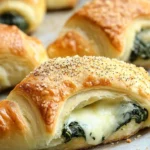 Savory spinach and cheese stuffed crescent rolls on a baking tray