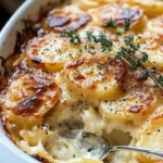Creamy scalloped potatoes layered with Gruyère and Cheddar cheese