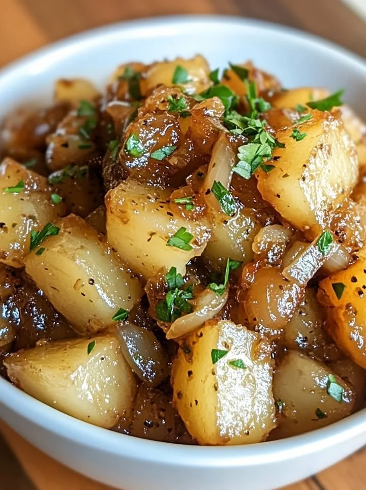 Delicious Slow Cooker Lipton Onion Potatoes ready to serve as a side dish.