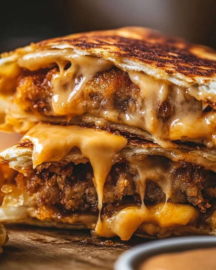 Delicious Smash Burger Quesadilla with cheese crust and burger filling