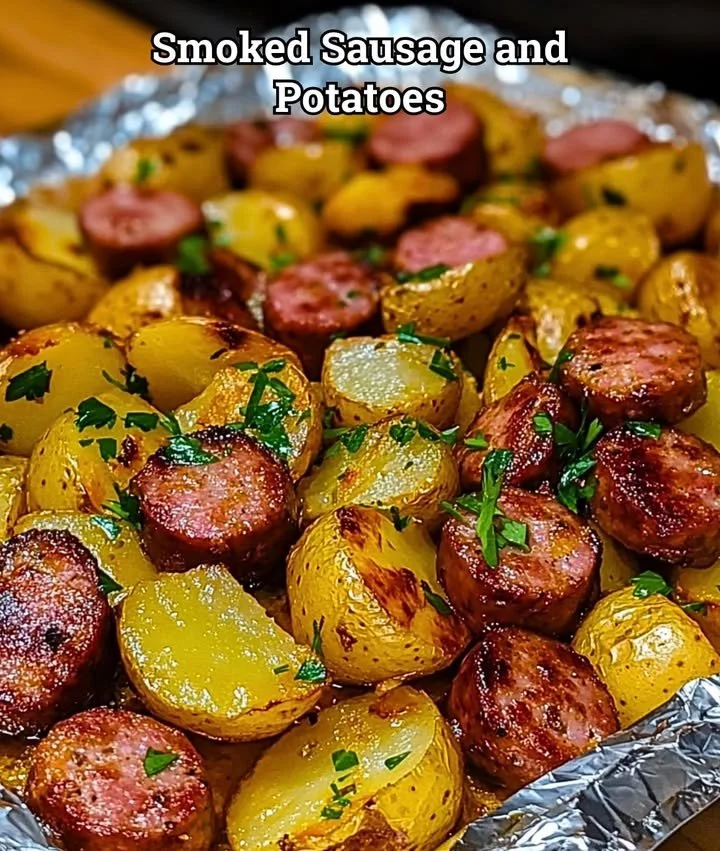 Delicious smoked sausage and potatoes dish served on a plate