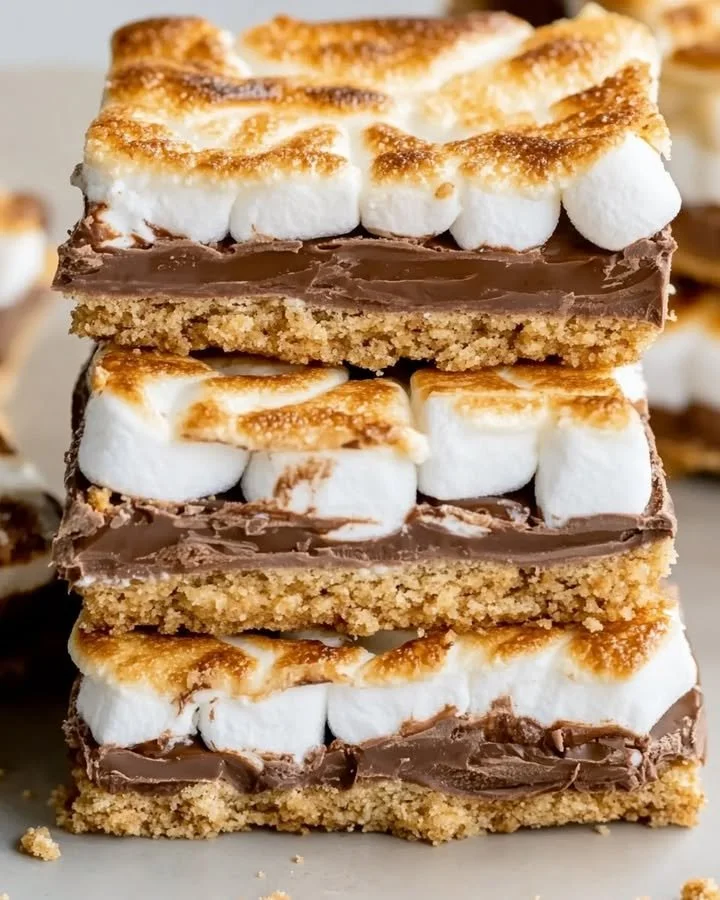 Delicious S'mores Crack Bars with chocolate and marshmallows on a plate
