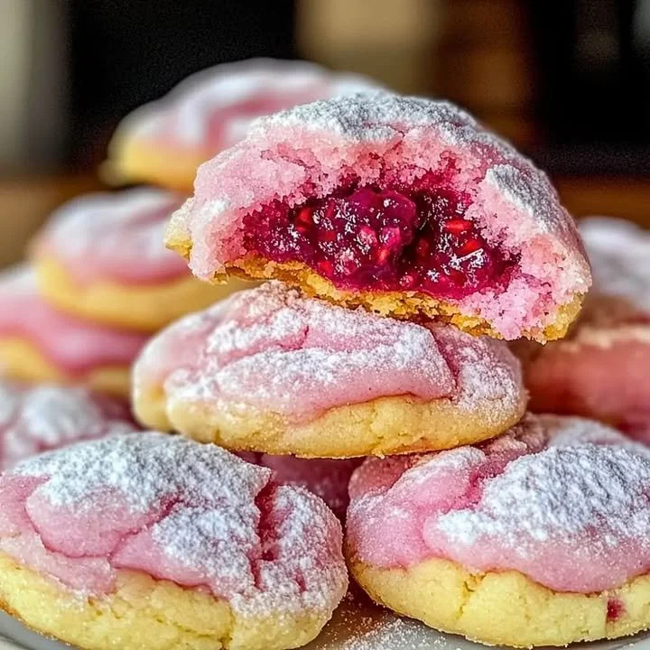 Soft and chewy raspberry sugar cookies with fresh raspberries and sugar topping