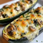 Spinach, mushroom, and ricotta stuffed zucchini on a plate