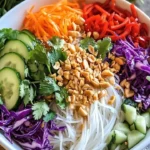 Delicious Spring Roll Salad with colorful vegetables and spicy ginger dressing