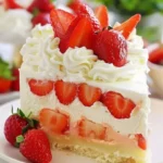 Delicious Strawberry Shortcake Cheesecake topped with fresh strawberries.